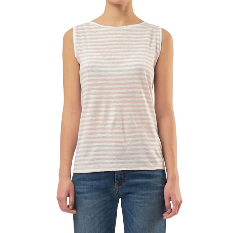 Clearance Items Stretch Linen Stripe Boatneck Tank Top In Chamallow