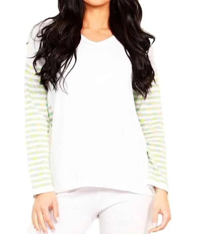 Reduced Prices Stripe V-Neck Long Sleeve In White Multi