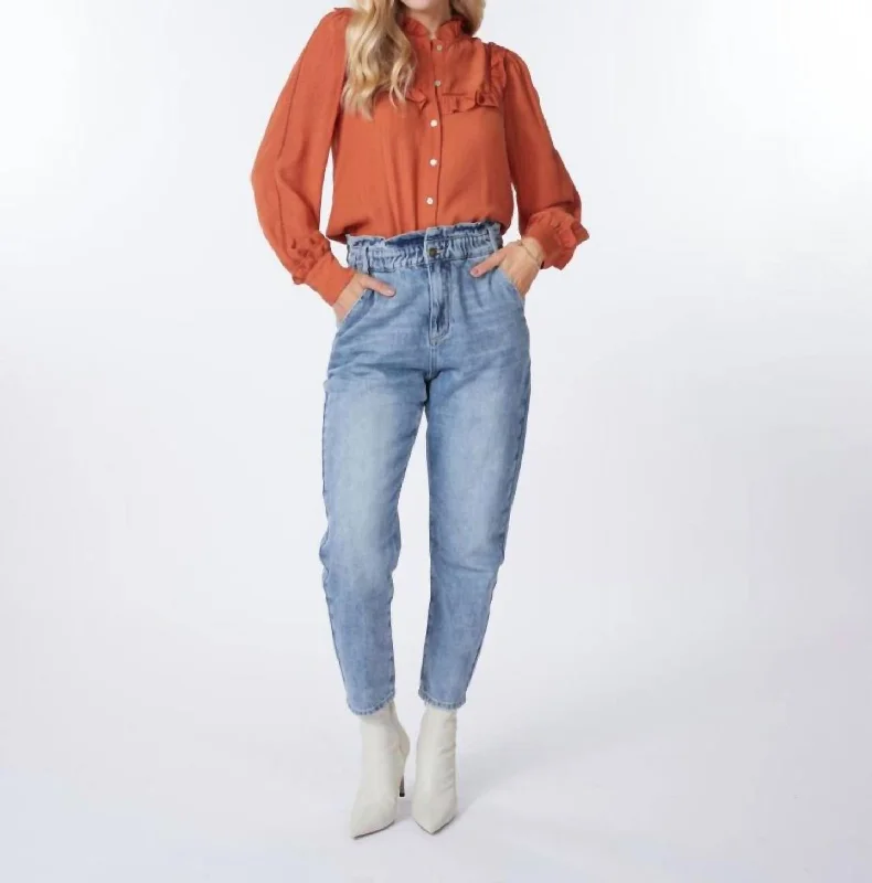 Super Sale Structured Ruffle Blouse In Rust