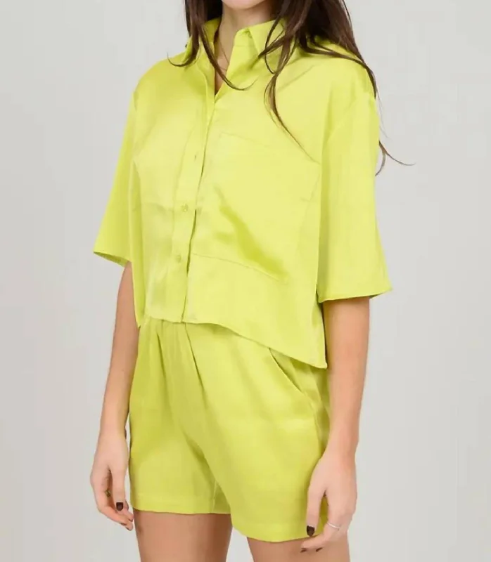 Big Savings Suzy Satin Top In Sunny Lime