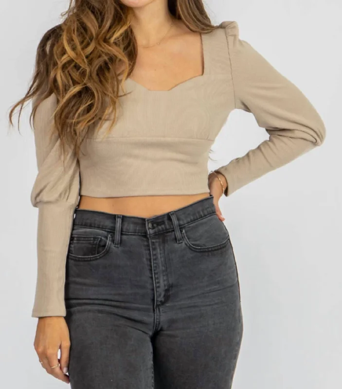 Steals and Deals Sweetheart Puff Sleeve Crop In Nude