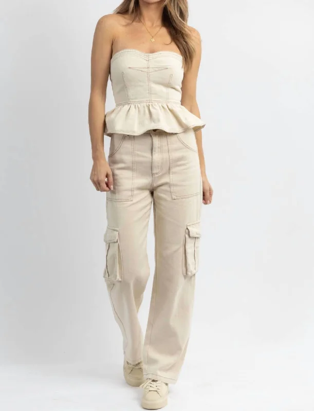 Act Fast Tayla Cargo Set In Beige