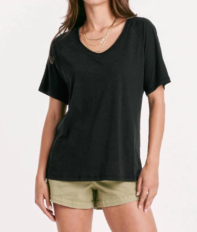 Price Drop Taylor Relaxed V-Neck Slubbed Basic Tee In Black