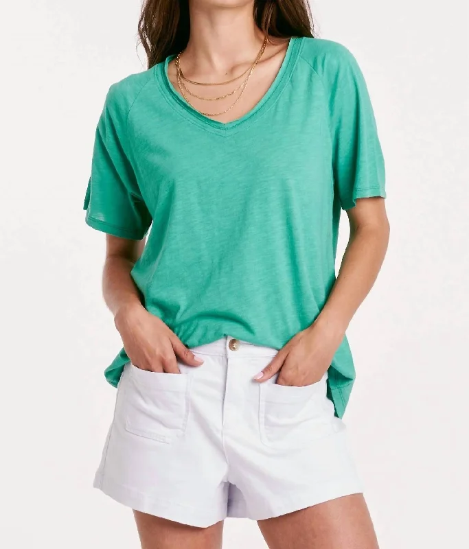 Best Bargains Taylor Relaxed V-Neck Slubbed Basic Tee In Garden Green