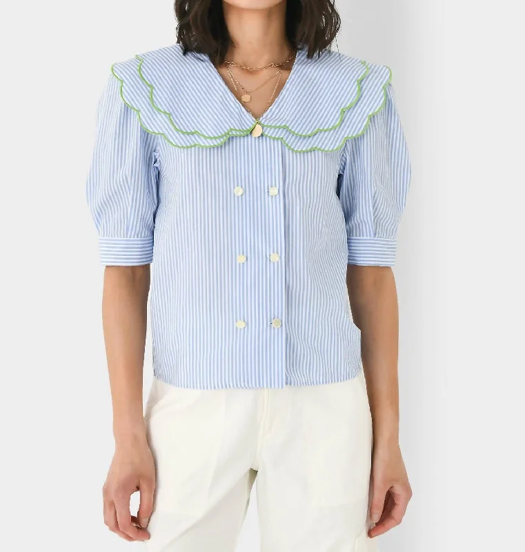 Inventory Reduction Tea Time Shirt In Light Blue Stripe