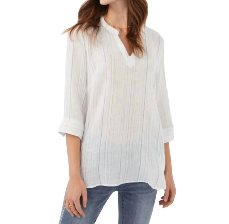 Today's Special Textured Tunic Top In Indigo Stripe