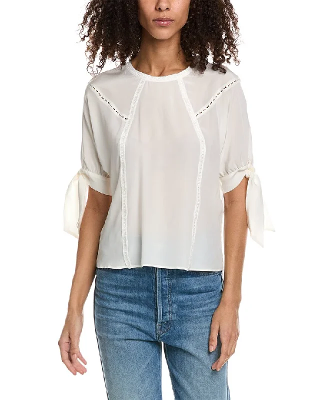 Incredible Offers The Kooples Tie Sleeve Silk Top