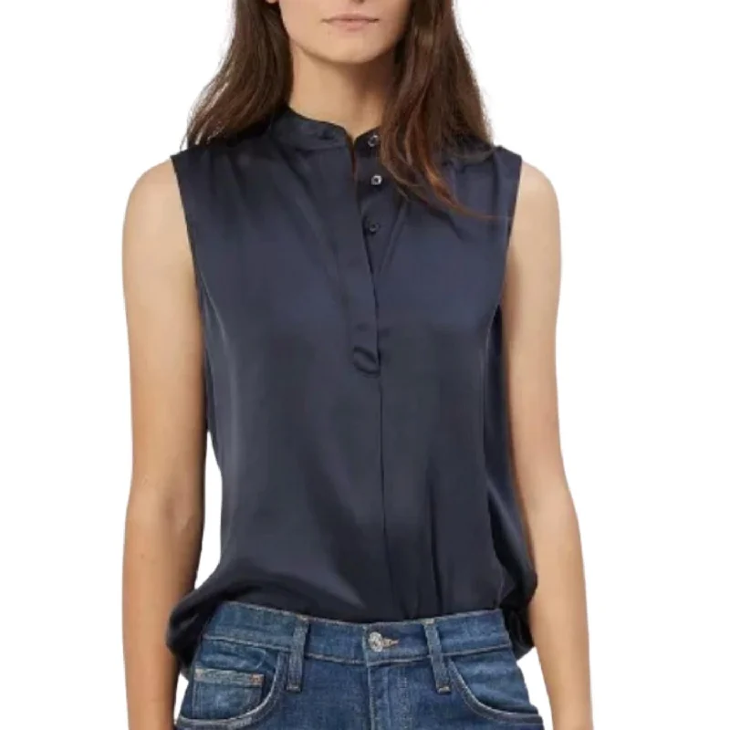 Super Sale Therese Silk Top In Navy