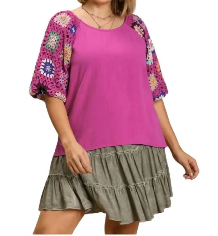 New Deals Three Fourth Crochet Sleeve Blouse In Mulberry