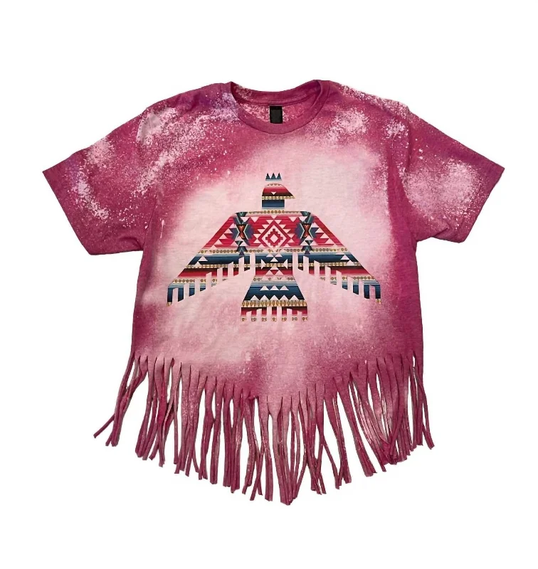 Daily Deals Thunderbird Fringe Hem Tee In Aztec Pink
