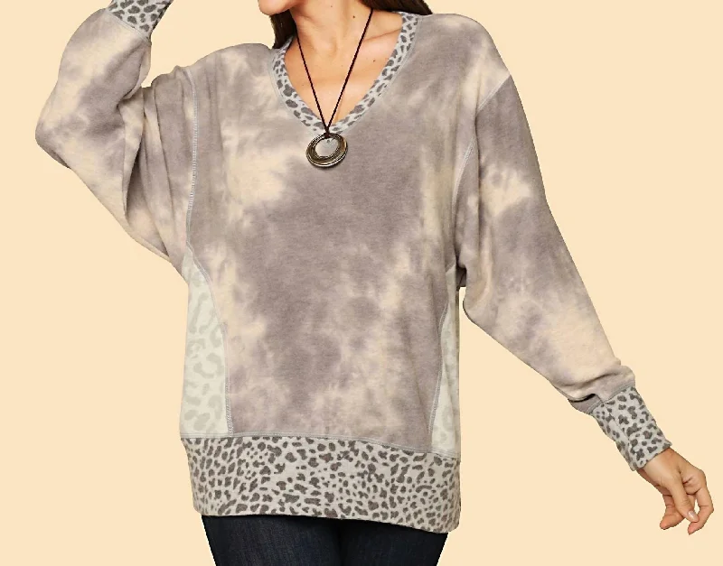 Huge Discounts Tie Dye & Cheetah Print Tunic In Grey