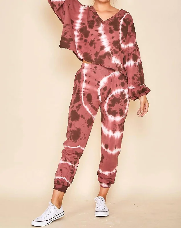 Price Drop Tie Dye Jogger Top In Marsala
