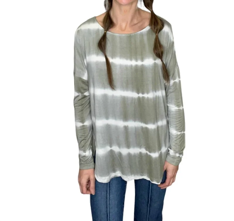 Anniversary Sale Tie Dye Long Sleeve Tunic Top In Sage/white