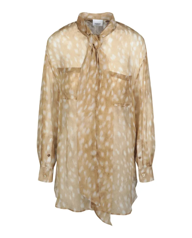 Crazy Deals Tied Deer-Printed Silk Blouse