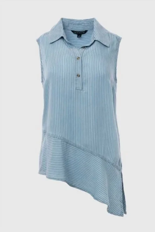 Inventory Reduction Tiered Sleeveless Top In Blue/white