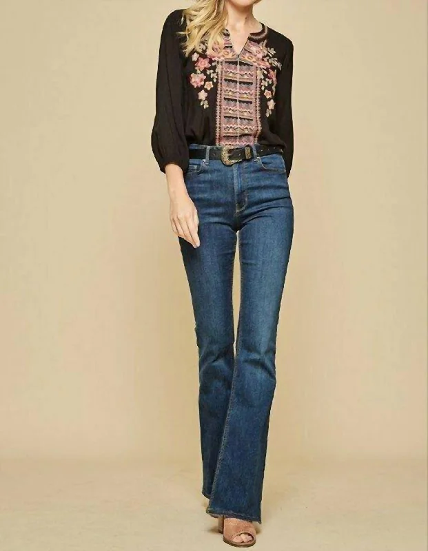 Final Markdown Tunic Embroidery Top In Black