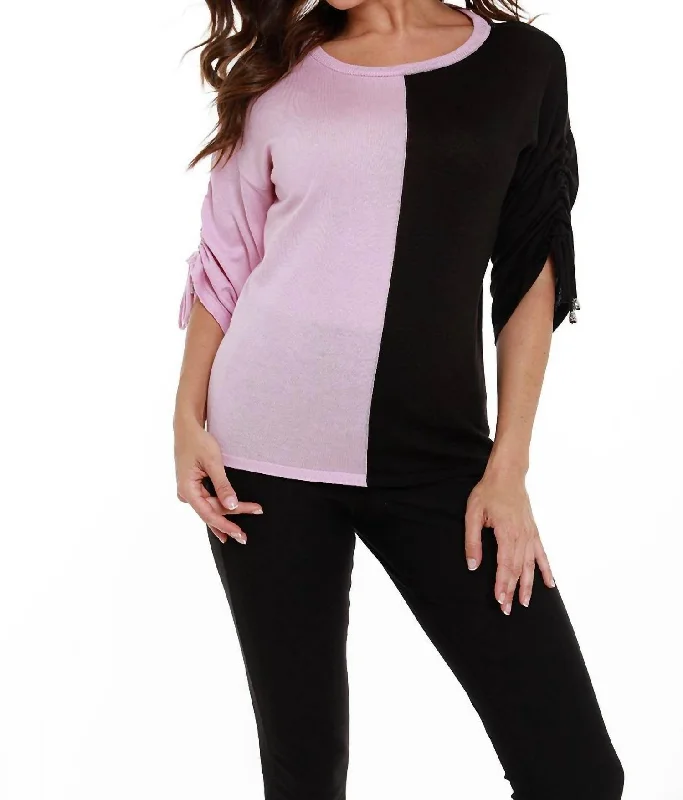 Fantastic Offers Two Tone Gathered Sleeve Top In Pink/black