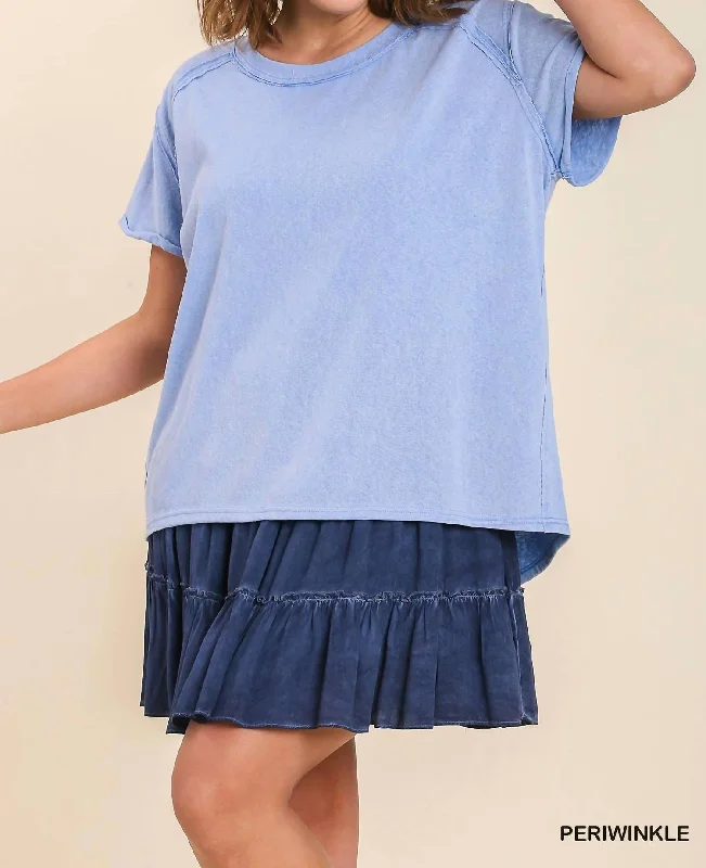 Weekend Deal Umgee Mineral Wash Linen Blend Round Neck Short Sleeve T-Shirt In Periwinkle
