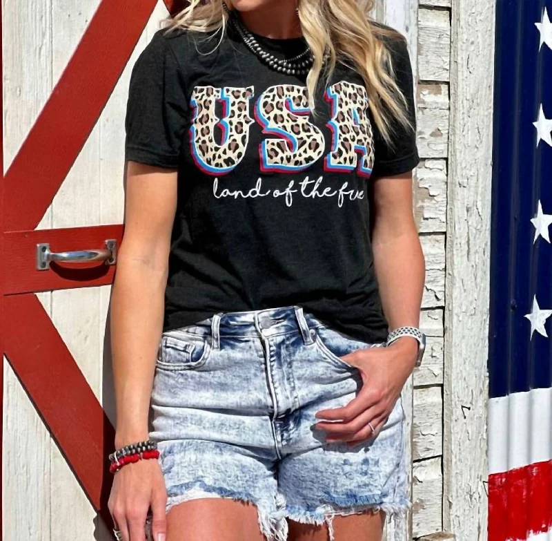 Massive Deals Usa Leopard Print Tee In Black