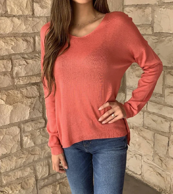 Fantastic Offers V-Neck Long Sleeve Sweater In Peperosa