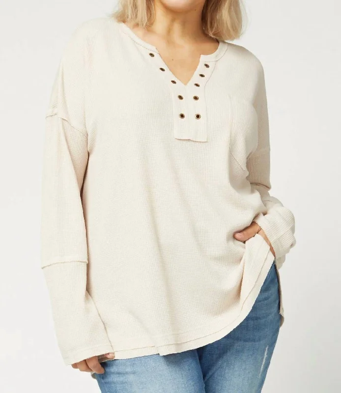 Great Deals V-Neck With Grommets Top In Natural