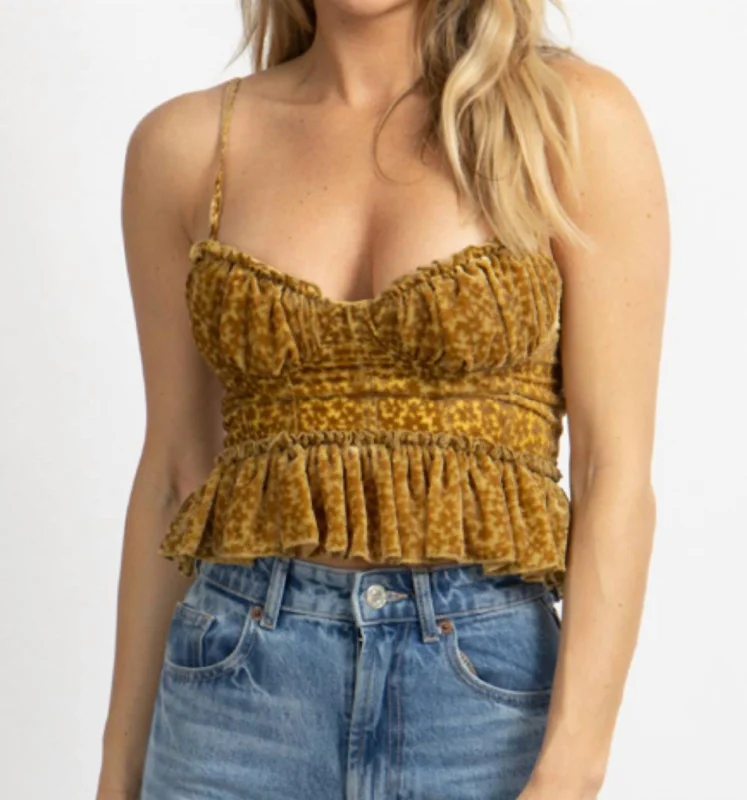 Final Sale Velour Floral Bustier Top In Gold