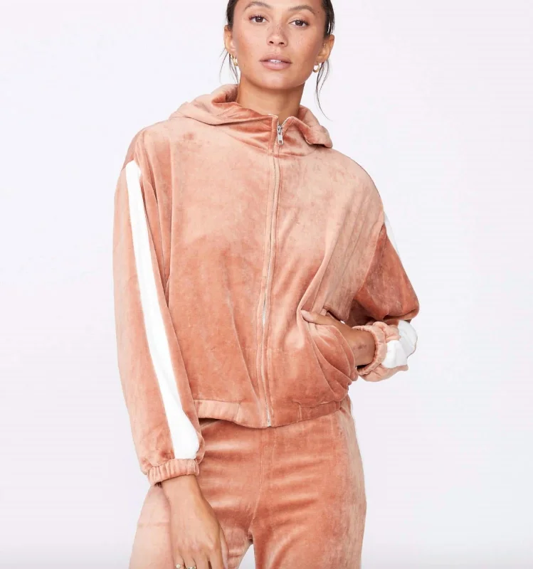 Buy Now Velour Sporty Zip-Up Sweatshirt In Dry Rose/natural