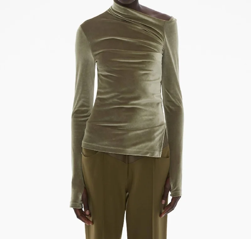 Price Break Velvet Asymmetrical Top In Sage