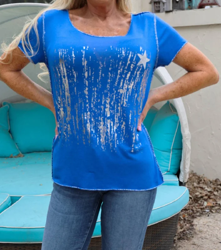 Price Meltdown Waterfall And Star T-Shirt In Royal Blue/silver