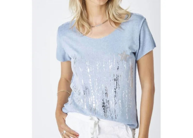 Discount Extravaganza Waterfall And Star T-Shirt In Silver/blue