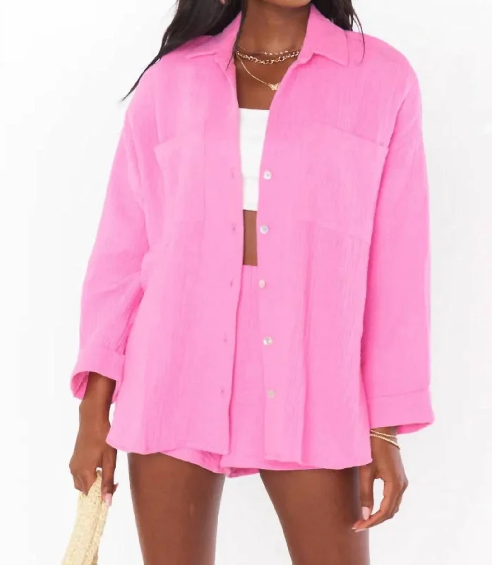 Seasonal Clearance Weekday Button Up Shirt In Bubblegum Gauze