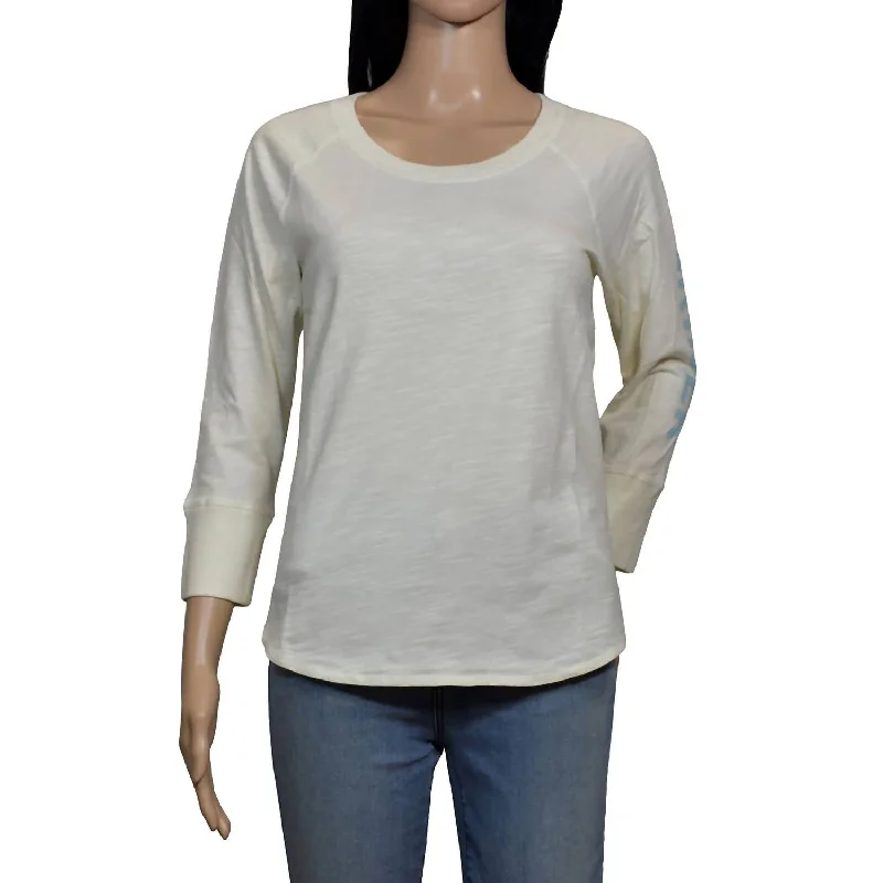 Discount Mania Women California Long Sleeve Crew Neck Cotton T-Shirt In Ivory