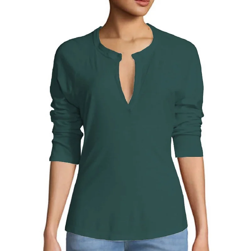 Must-Have Deals Women Split Neck Raglan Sleeve T-Shirt In Turquoise