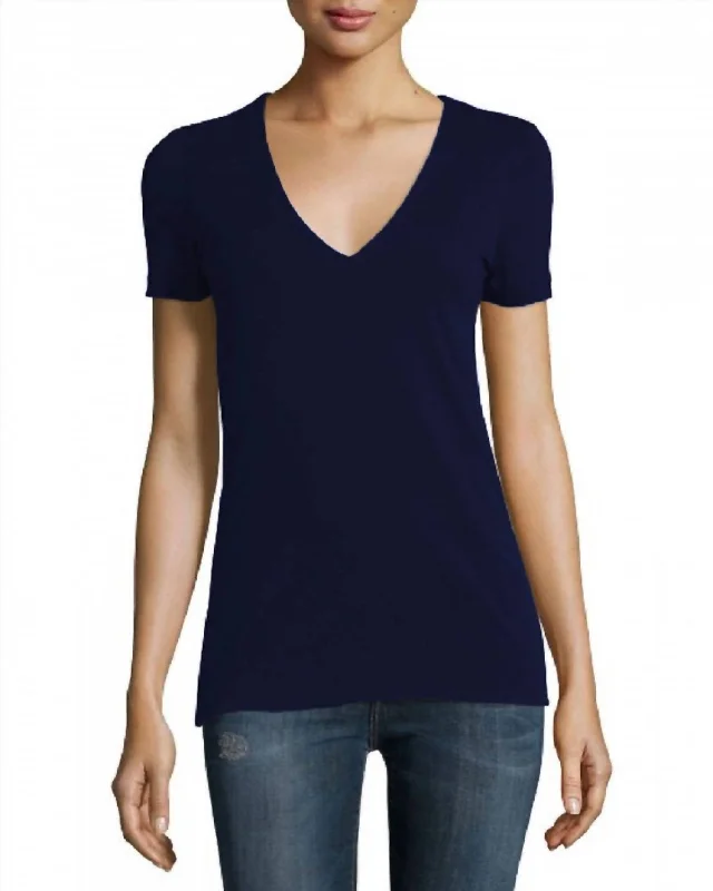 Daily Specials Women V-Neck Cotton T-Shirt In Navy