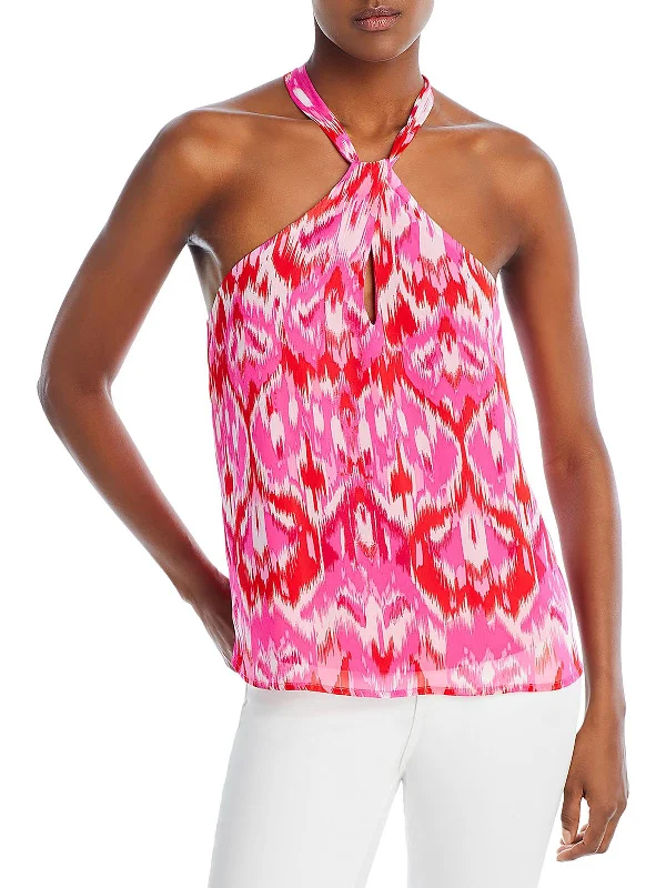 New Deals Womens Abstract Pattern Keyhole Halter Top