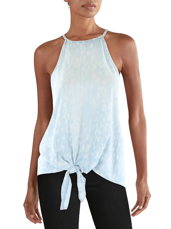 Take Advantage Womens Animal Print Denim Halter Top
