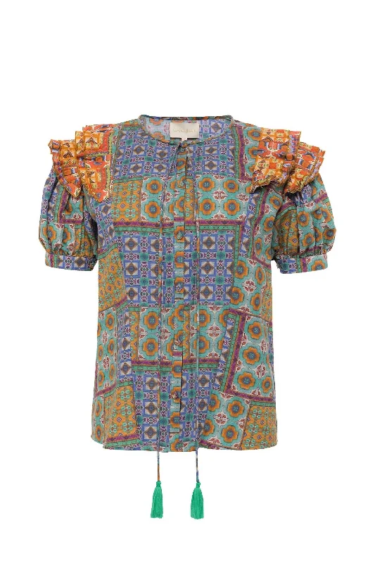 Instant Discount Women's Bella Blouse In Mix Tiles Basil