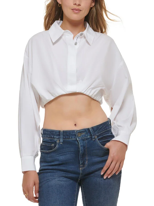 Weekend Flash Sale Womens Blouson Cropped Blouse