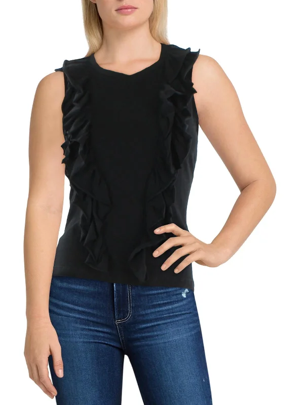Act Now Womens Cascade Ruffle Burnout Pullover Top