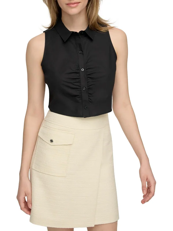 Closeout Womens Collared Sleeveless Button-Down Top