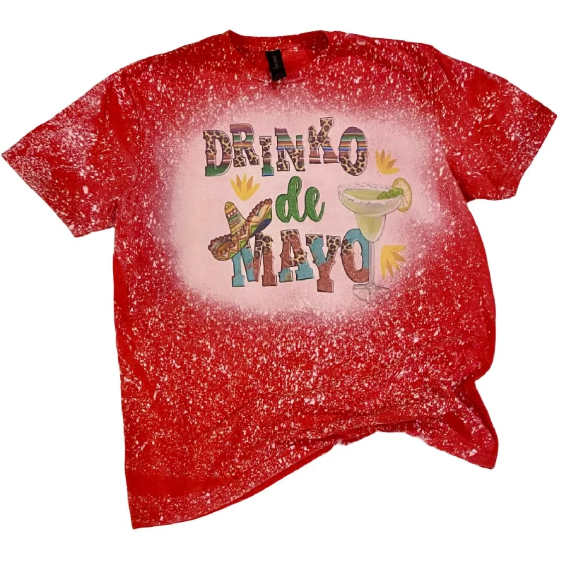 Lowest Price Women's Drinko De Mayo Leopard Serape Bleached Tee In Red