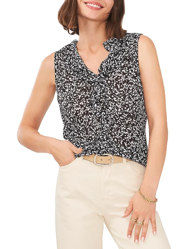 Amazing Deals Womens Floral Print Cascade Ruffle Blouse