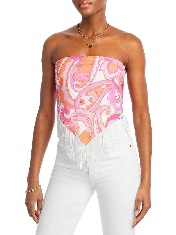 Hurry In Womens Fringe Hem Bandeau Top Strapless Top