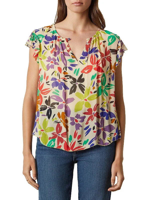 Discount Days Womens Gathered Neck Sheer Blouse