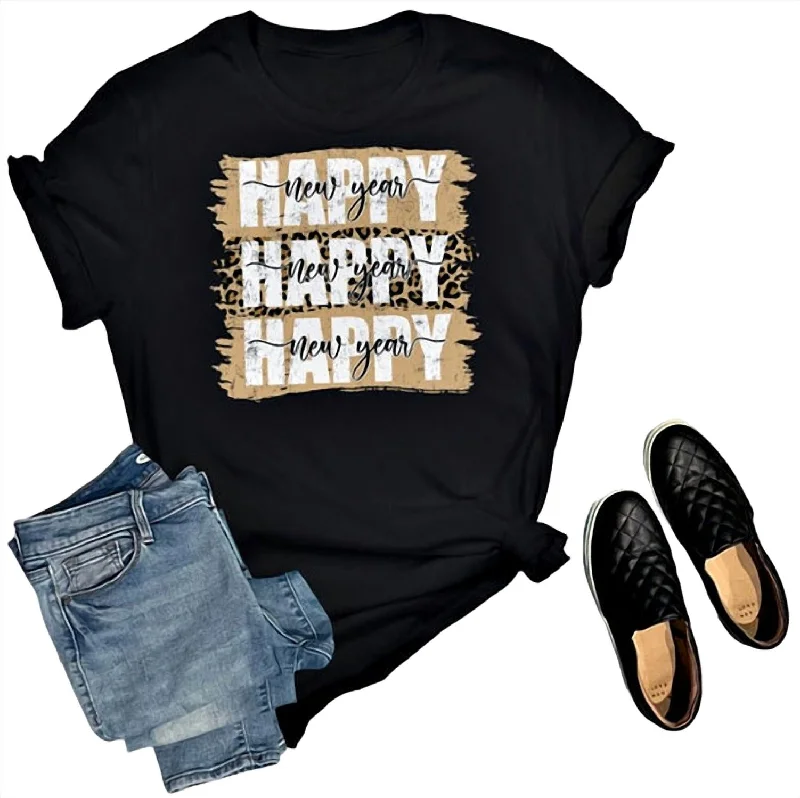 Limited Time Offer Women's Happy New Year Leopard Tee In Black