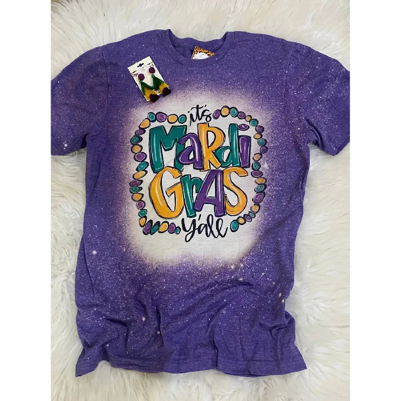 Best Bargains Women's It's Mardi Gras Y'all Bleached Tee In Purple