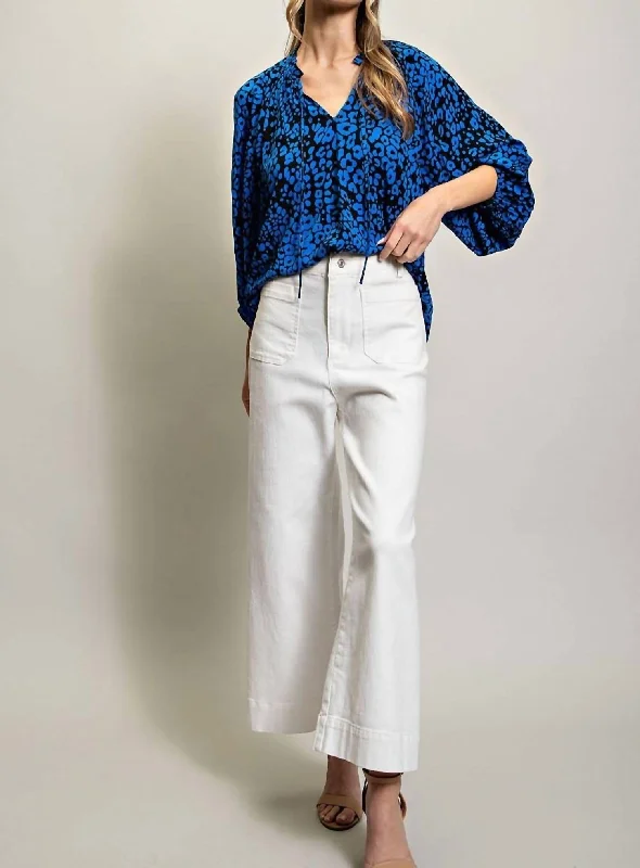 Limited Edition Women's Leopard Print Blouse In Royal Blue