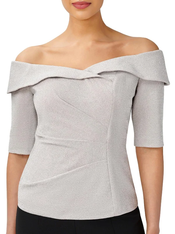 Price Drop Womens Metallic Gathered Off The Shoulder