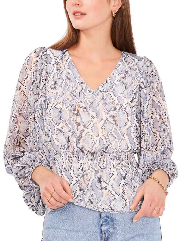 Stock Clearance Womens Metallic Stripes V-Neck Peplum Top