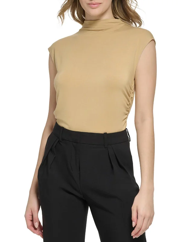 Last Chance Womens Mock Neck Cap Sleeve Pullover Top